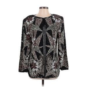 VTG Jakelin 100% Silk Black Gold Beaded Star Tunic Jacket Sequin Beaded Kazar S